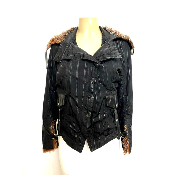 Punto Jacket Fur Collar Black Button Closure Pockets Leather trim 6 S - Picture 4 of 13